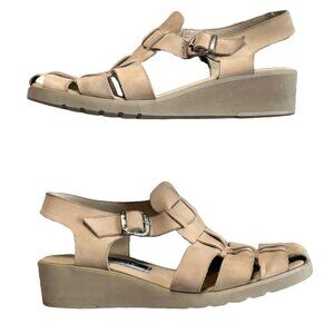 Andre Assous Women's Leather Wedge Fisherman Featherweight Sandal sz 10